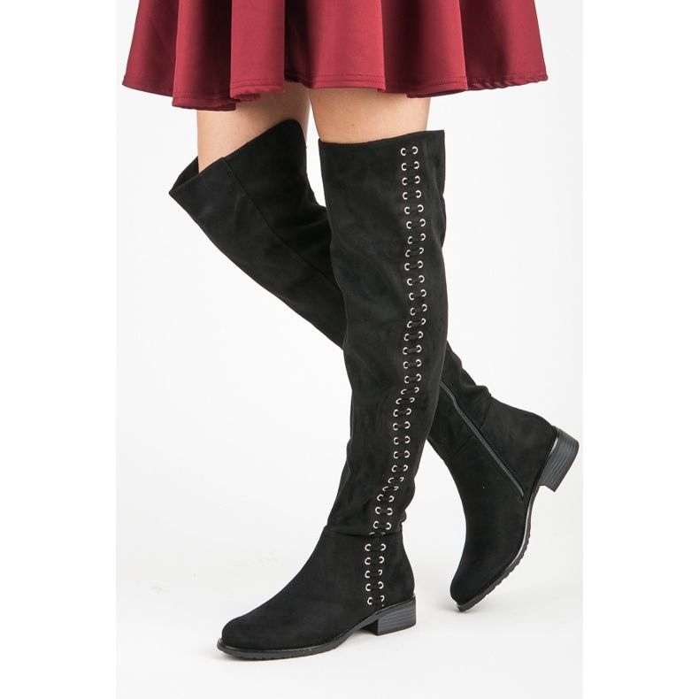 Ideal Shoes Cizme cu legare decorativa negru 2