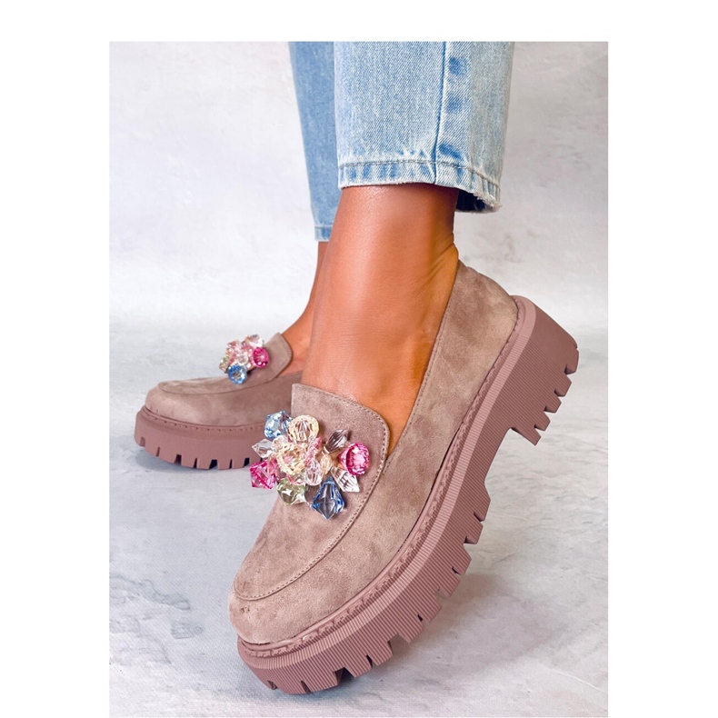 Seastar Mocasini de dama cu platforma cu pietre bej-kaki 1