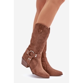 Cizme de cowboy din piele intoarsa Zazoo 3669 maro la mijlocul gambei 1