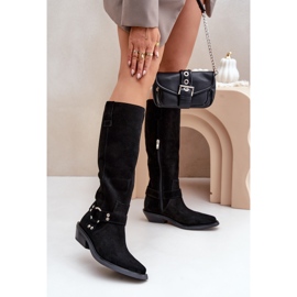 Cizme Cowboy Din piele intoarsa Pe Toc Cu Decorat Zazoo 3656 Negru 2