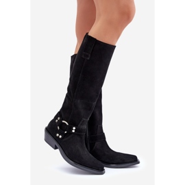 Cizme Cowboy Din piele intoarsa Pe Toc Cu Decorat Zazoo 3656 Negru 1