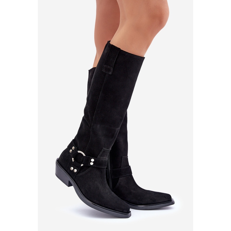 Cizme Cowboy Din piele intoarsa Pe Toc Cu Decorat Zazoo 3656 Negru 1