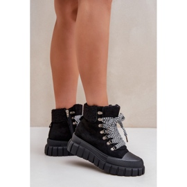 Botine de damă Trapper izolate pe platformă, negre negru 3