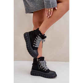 Botine de damă Trapper izolate pe platformă, negre negru 6