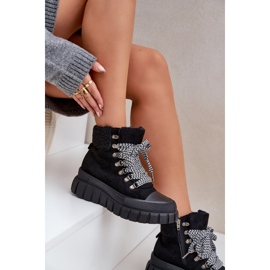 Botine de damă Trapper izolate pe platformă, negre negru 7