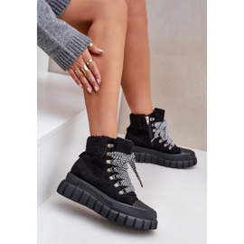 Botine de damă Trapper izolate pe platformă, negre negru 8