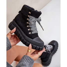 Botine de damă Trapper izolate pe platformă, negre negru 9