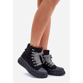 Botine de damă Trapper izolate pe platformă, negre negru 1