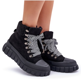 Botine de damă Trapper izolate pe platformă, negre negru 10