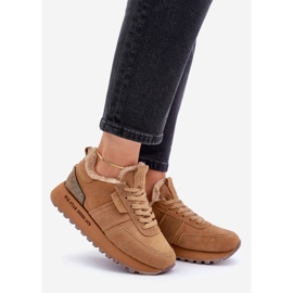 Pantofi de damă din piele intoarsa cu blana si element stralucitor Big Star OO274578 Hi-Poly System Camel maro 1
