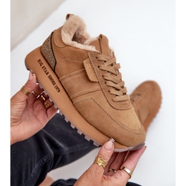 Pantofi de damă din piele intoarsa cu blana si element stralucitor Big Star OO274578 Hi-Poly System Camel maro 2