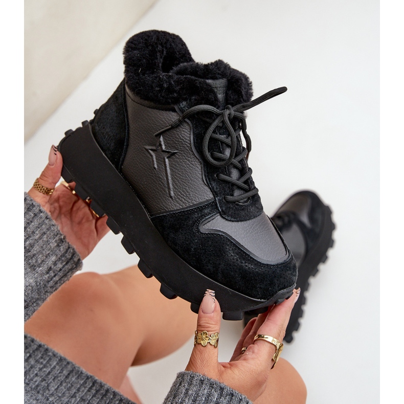 Pantofi de damă Trapper din piele cu blană pe platforma Big Star OO274A329 negru 2