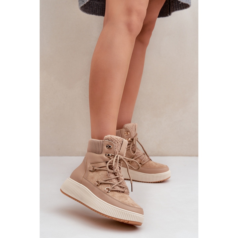 Cizme de zapada maro cu platforma joasa bej 2