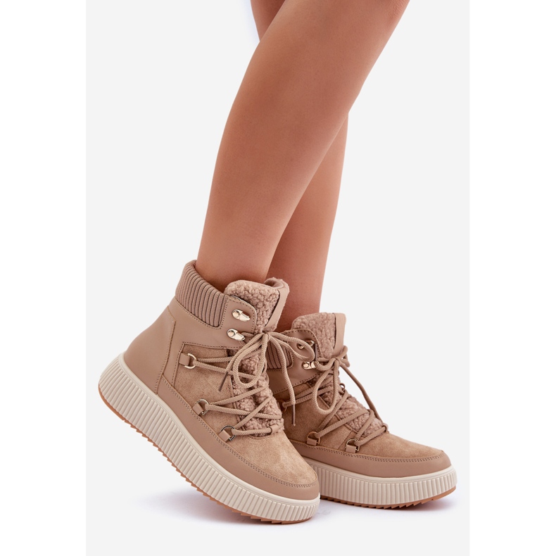 Cizme de zapada maro cu platforma joasa bej 1