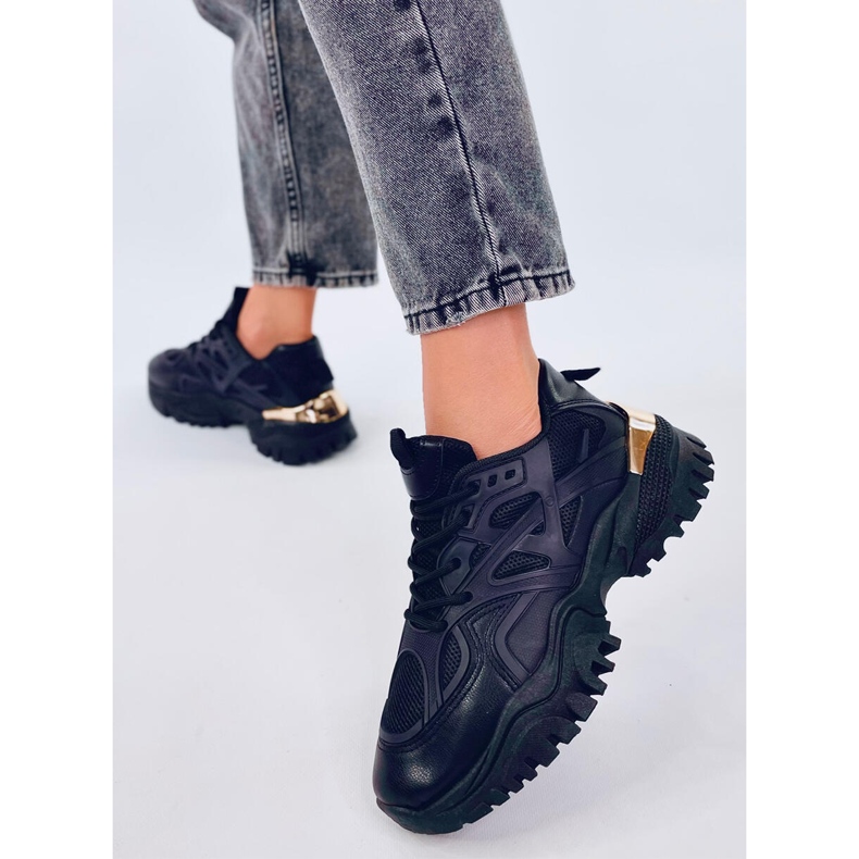 Pantofi sport de dama negri cu talpa groasa negru 1