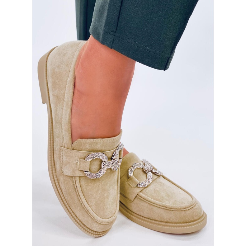 Mocasini clasici din piele intoarsa cu decor verde 2