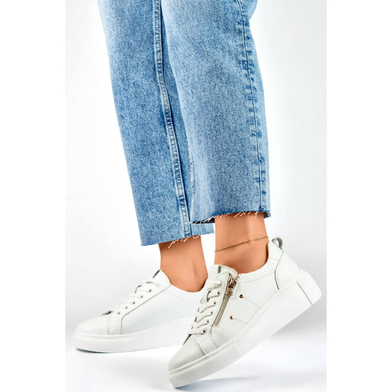 Pantofi sport damă cu platformă din piele, alb GD-LX1001W 1