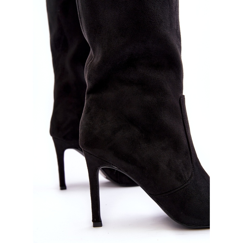 Joalice Cizme de dama cu toc inalt la jumatatea gambei Odetteia Neagra negru 4