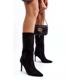 Joalice Cizme de dama cu toc inalt la jumatatea gambei Odetteia Neagra negru 3