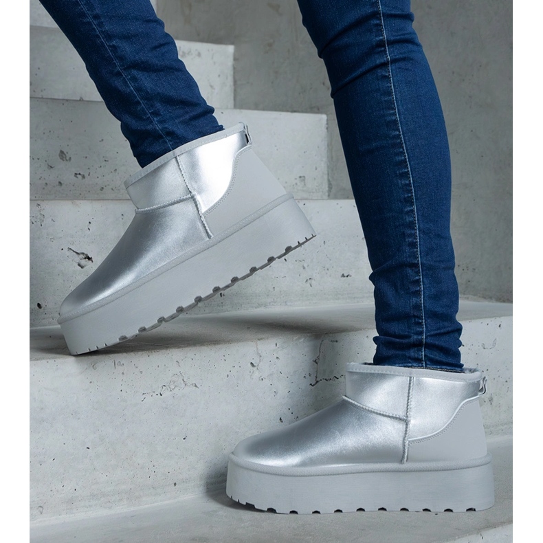 Cizme argintii de zapada joase pe platforma 1