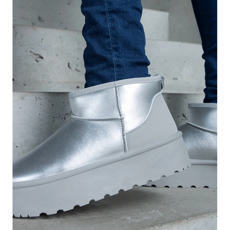 Cizme argintii de zapada joase pe platforma 2