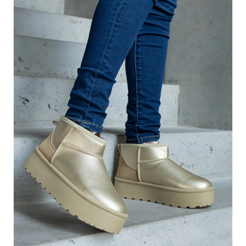 Cizme de zăpadă joase aurii pe platformă de aur 1