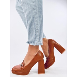 Pantofi de dama cu toc inalt cu decor maro 1 Pantofi de dama cu toc inalt cu decor maro 1