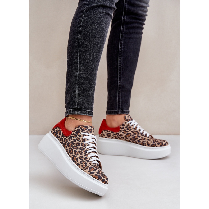 Pantofi Zazoo cu platformă din piele leopard leopard 3346 maro-roșu 2