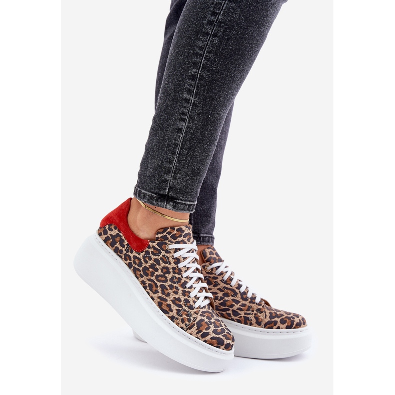 Pantofi Zazoo cu platformă din piele leopard leopard 3346 maro-roșu 1