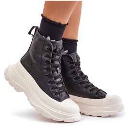 Pantofi izolați din piele pe o platformă masivă Big Star OO274A599 Negru 4