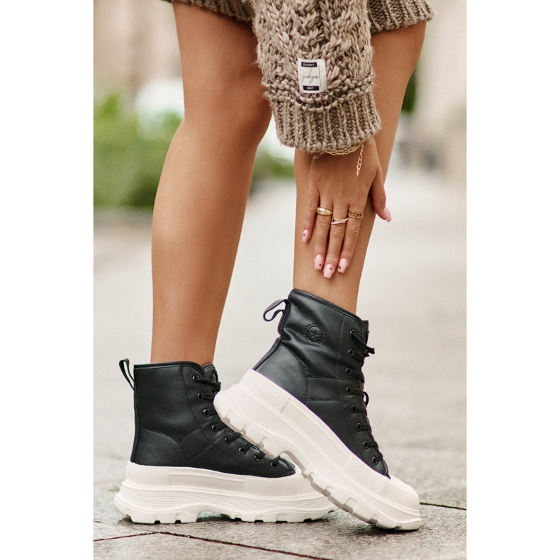 Pantofi izolați din piele pe o platformă masivă Big Star OO274A599 Negru 3