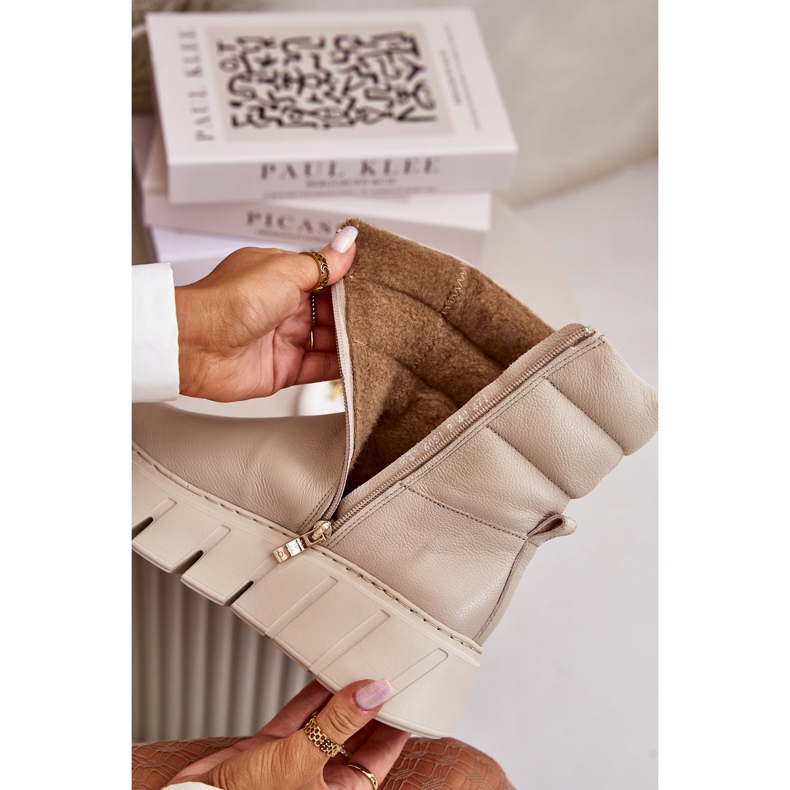 Zazoo 60512 Ghete de damă din piele cu fermoar, calde cu fetru, bej deschis 2