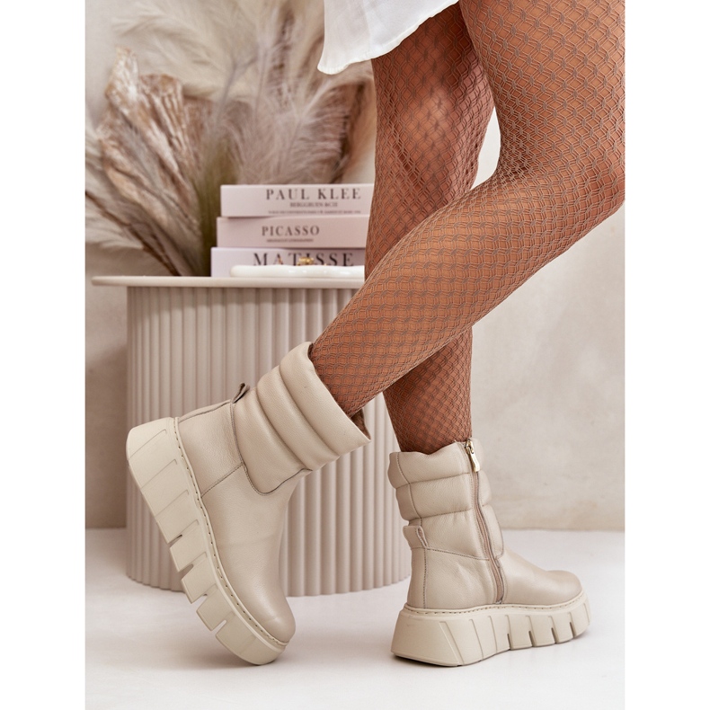 Zazoo 60512 Ghete de damă din piele cu fermoar, calde cu fetru, bej deschis 3