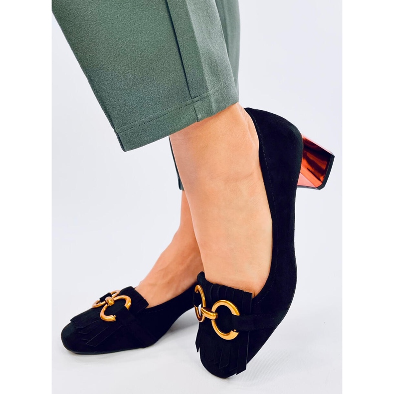 Pompe cu toc cupru negru cu decor auriu 2