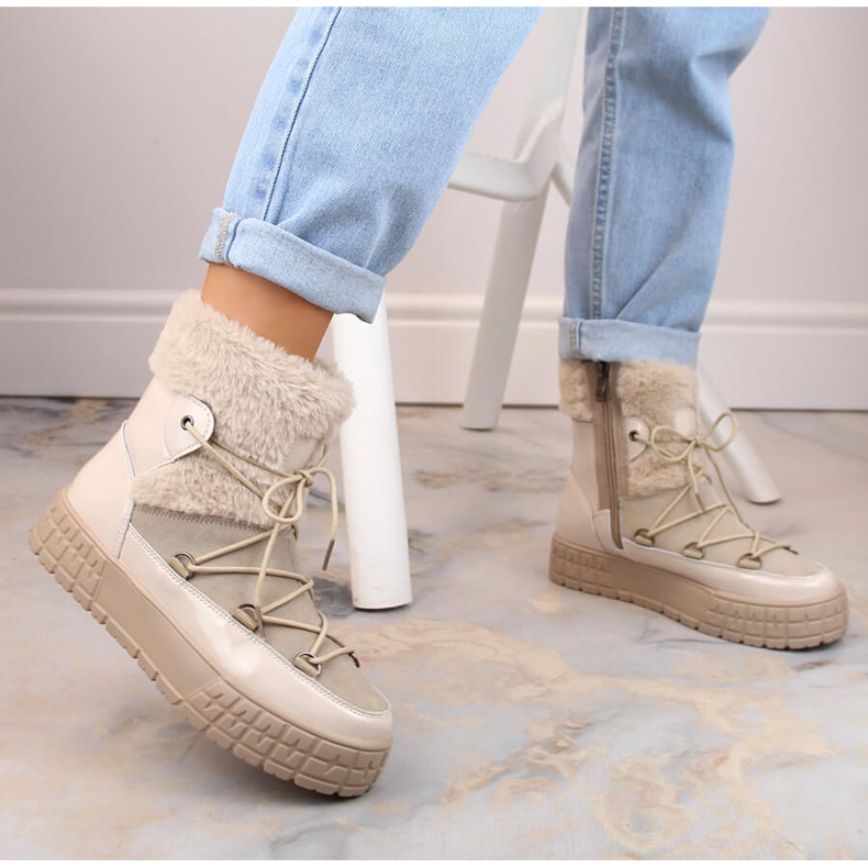 Cizme de zăpadă Filippo cu blană bej lăsată 3