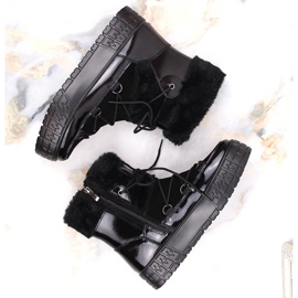 Cizme de zăpadă pentru femei Filippo cu blană, blană lăcuită neagră negru 2