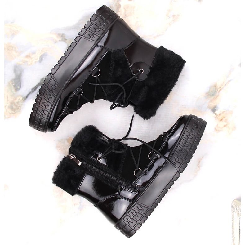 Cizme de zăpadă pentru femei Filippo cu blană, blană lăcuită neagră negru 2