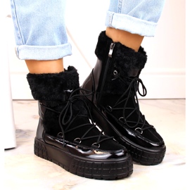 Cizme de zăpadă pentru femei Filippo cu blană, blană lăcuită neagră negru 3