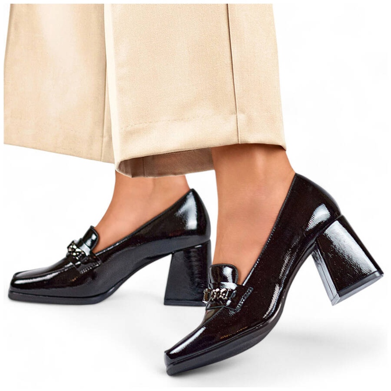 Pantofi negri eleganti lacuiti cu toc inalt 24-12322B negru 1