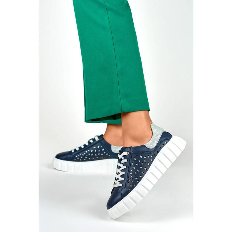 Pantofi cu platforma din piele perforata, bleumarin GD-XF72N albastru 2