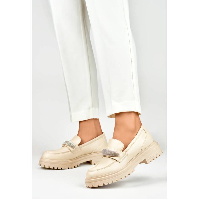 Mocasini de dama cu strasuri, bej 7961BE 2