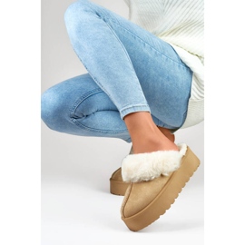Papuci de dama cu platforma cu blana, bej 81366-4-KH 1