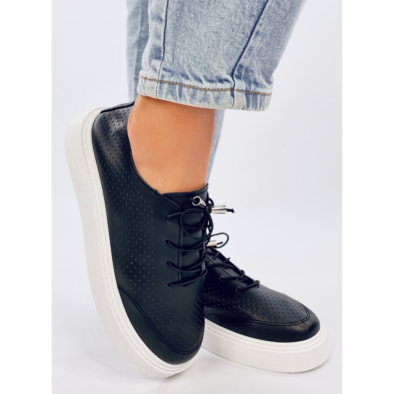 Tenisi ajurati din piele ecologica, neagra negru 2