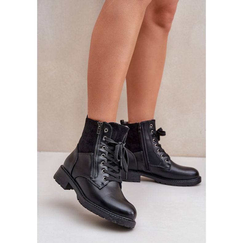 Cizme izolate cu toc plat, piele ecologica, neagra negru 2