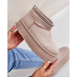 Cizme de zapada bej deschis pe platforma cu broderie decorativa 2