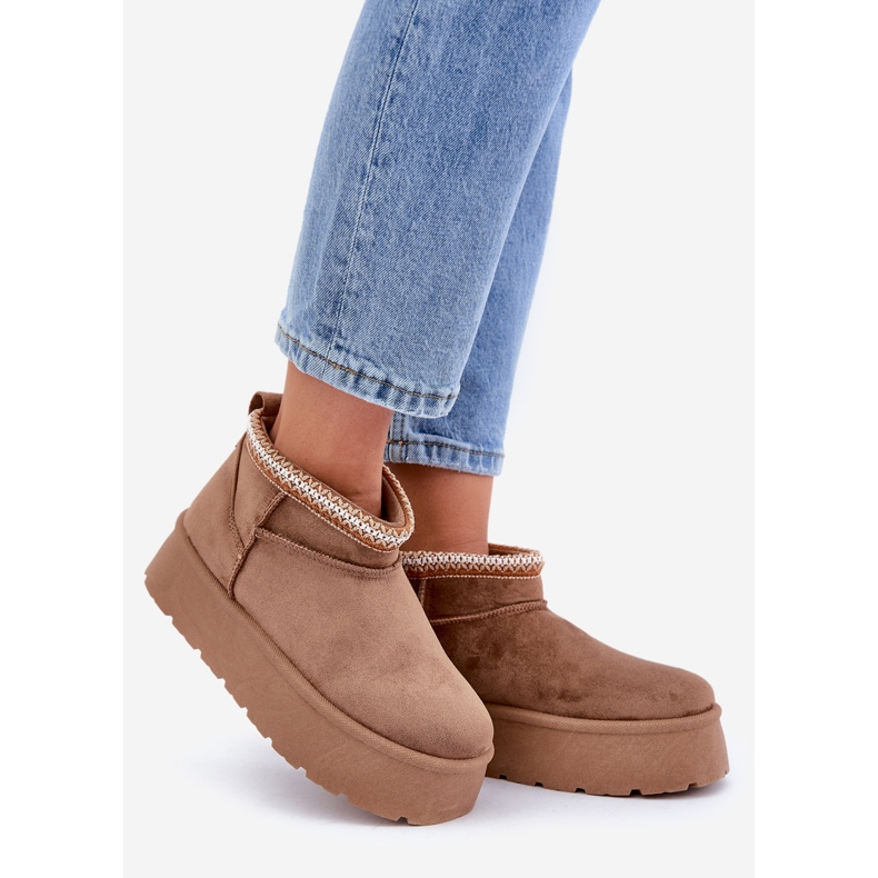 PG2 Cizme de zapada cu platforma cu broderie decorativa maro 1