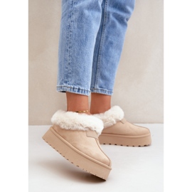 Cizme de zapada joase cu blana pe platforma Eco Suede, bej deschis 2
