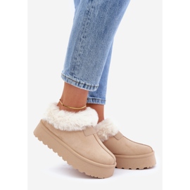 Cizme de zapada joase cu blana pe platforma Eco Suede, bej deschis 1