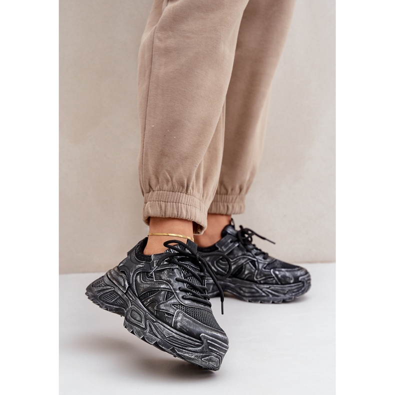 Pantofi de damă cu stres pe platformă, negri negru 2