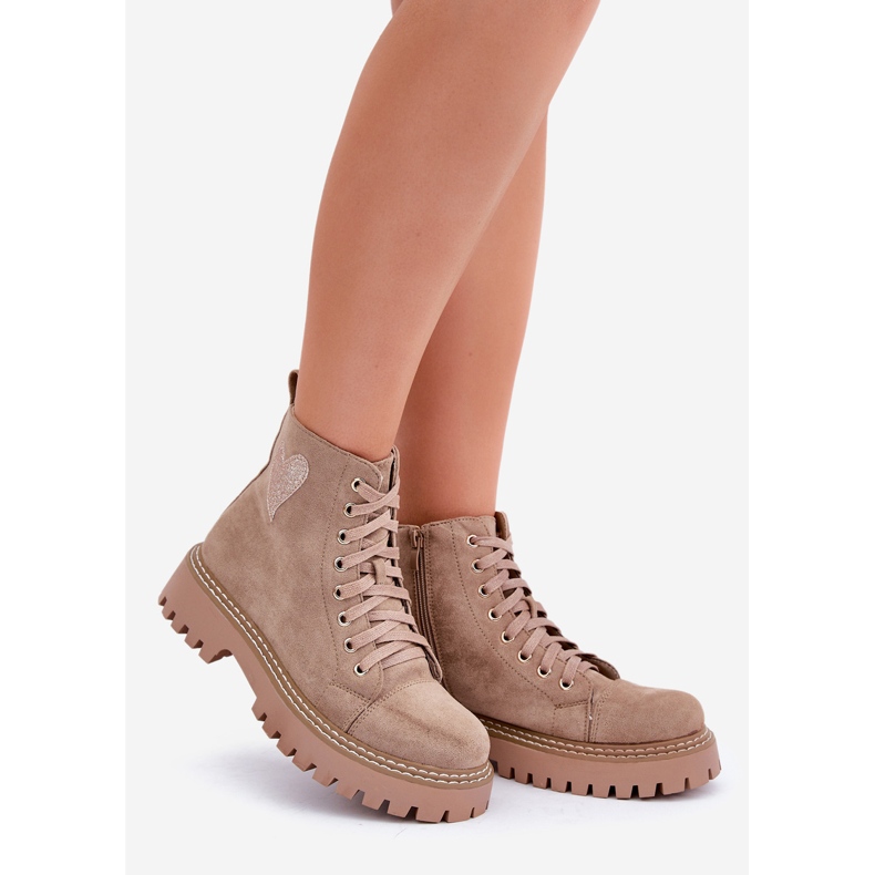 Botine de dama cu inima cu sclipici, bej inchis 1 Botine de dama cu inima cu sclipici, bej inchis 1